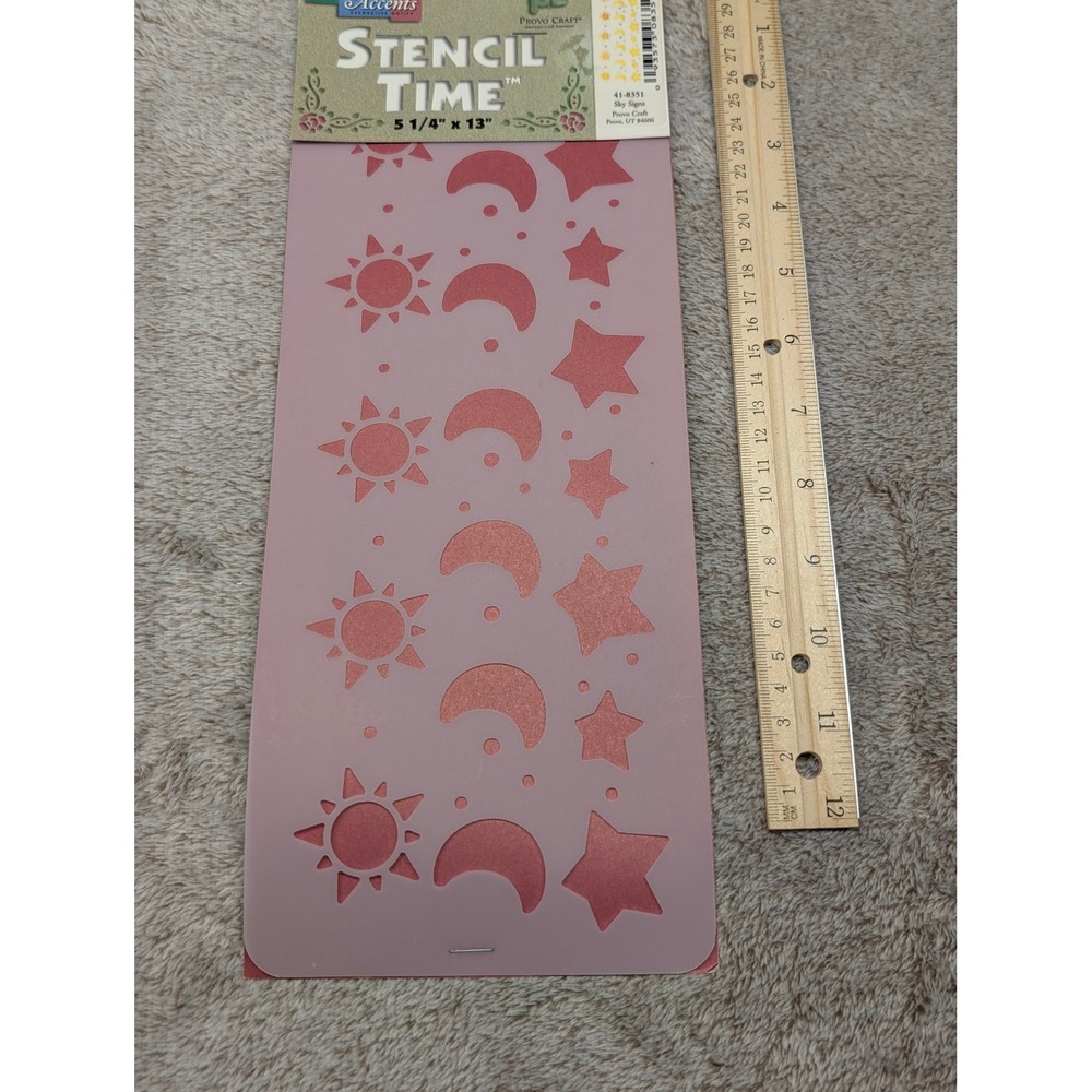 Vintage Provo Craft Stencil Time Sky Signs Sun Moon Stars 41-8351 5.25x13 NOS